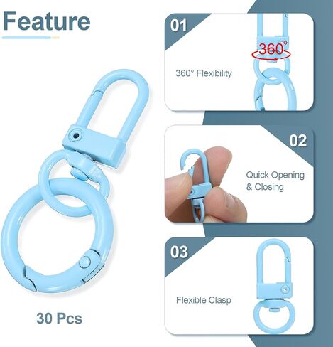 HARFINGTON 30pcs Lobster Claw Clasp Keychains Swivel Trigger Clips Zinc Alloys Colorful Keychain Clip Snap Hook Jump Flat Split Rings for DIY Craft Jewelry Making Car Keys, White in Saudi Arabia
