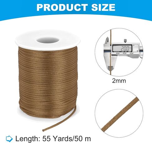 MECCANIXITY Crafts Nylon Satin Cord 2mm x 55 Yards Macrame Rope Braided Thread Twine String Smooth Beading Cord Chinese Knotting Silk for Bracelet Necklace Jewelry Making DIY, Beige in Kuwait