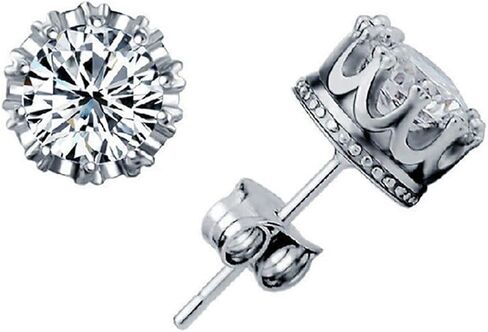 Fashion Crown 18k Gold Plated Earrings Women Brincos De Prata Men Sterling Silver Crystal Jewerly Double Stud Earrings by Taoqiao in Kuwait