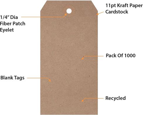 SmartSign Brown Gift Tags - Pack of 1000, 4.75" x 2.375", Size-5 Eco-Friendly Blank Tags with Reinforced Fiber Patch, 11 pt Recycled Kraft Paper Tags for Merchandise/Garments/Shipping in Kuwait