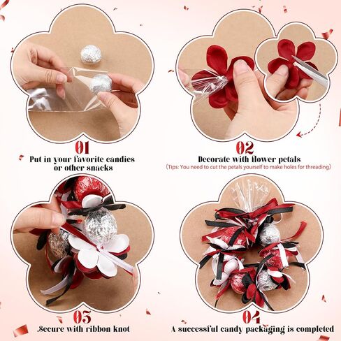 yexiya 50 يضبط التخرج Candy Lei Making Kit 23 Inch Plasty Plastic Cellophane أكياس ، بما في ذلك 150 بتلات ثلاثي الألوان و 3 Rolls Ribbon Carrats Grad Candy Wreath Gift for Party (Burgundy) in Kuwait