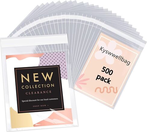 500 Count Clear Plastic Bags, 5x7 Inch Opp Cello Bag Sealed Self Adhesive Reusable Transparent Cellophane Bags, Suitable for Jewelry Bakery Candies Goodies Cookies in Kuwait