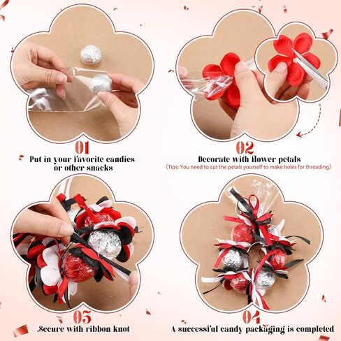 yexiya 50 يضبط التخرج Candy Lei Making Kit 23 Inch Plasty Plastic Cellophane أكياس ، بما في ذلك 150 بتلات ثلاثي الألوان و 3 Rolls Ribbon Carrats Grad Candy Wreath Gift for Party (Burgundy) in Kuwait