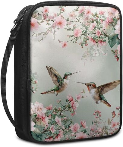 Rchsmod Hummingbird Cherry Blossom Pattern Bible Case for Women Bible Cover Bible Carrying Case Church Bag Bible Protective with Handle Lightweight Bible Bag Handbag for Daily Use in Kuwait
