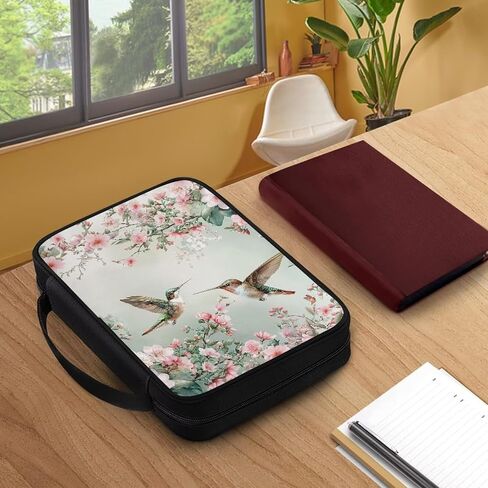Rchsmod Hummingbird Cherry Blossom Pattern Bible Case for Women Bible Cover Bible Carrying Case Church Bag Bible Protective with Handle Lightweight Bible Bag Handbag for Daily Use in Kuwait