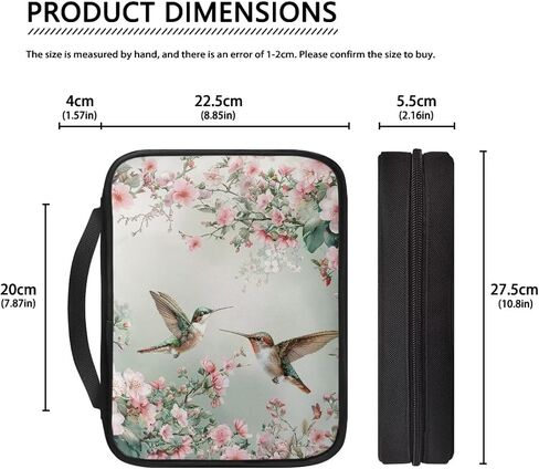 Rchsmod Hummingbird Cherry Blossom Pattern Bible Case for Women Bible Cover Bible Carrying Case Church Bag Bible Protective with Handle Lightweight Bible Bag Handbag for Daily Use in Kuwait
