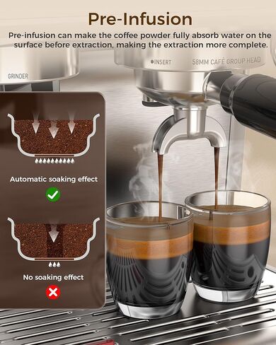 COWSAR Espresso Machine 15 Bar, Semi-Automatic Espresso Maker with Bean Grinder and Milk Frother Steam Wand, 75 Oz Removable Water Tank for Cappuccino, Latte, Stainless Steel in Kuwait