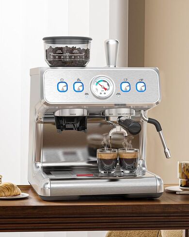 COWSAR Espresso Machine 15 Bar, Semi-Automatic Espresso Maker with Bean Grinder and Milk Frother Steam Wand, 75 Oz Removable Water Tank for Cappuccino, Latte, Stainless Steel in Kuwait
