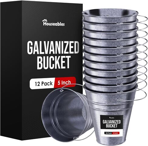 Metal Bucket, Galvanized Bucket, Metal Pail, Small Pail, Mini Tin Container, with Handle, for Party, Favors, Crafts, Candy, Flower, Paint, Children, Decorative, Silver, Little, 5 Inch, 12 Pack Bulk in Kuwait