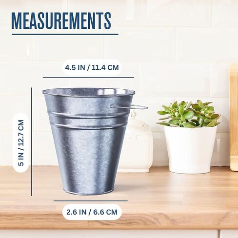 Metal Bucket, Galvanized Bucket, Metal Pail, Small Pail, Mini Tin Container, with Handle, for Party, Favors, Crafts, Candy, Flower, Paint, Children, Decorative, Silver, Little, 5 Inch, 12 Pack Bulk in Kuwait
