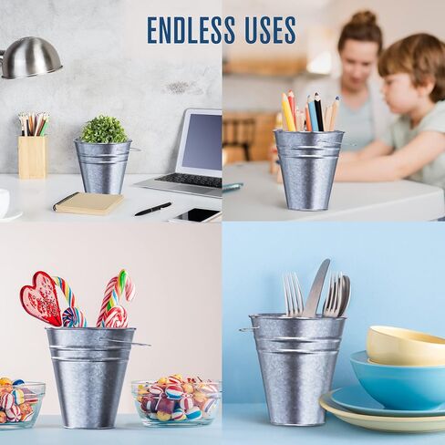 Metal Bucket, Galvanized Bucket, Metal Pail, Small Pail, Mini Tin Container, with Handle, for Party, Favors, Crafts, Candy, Flower, Paint, Children, Decorative, Silver, Little, 5 Inch, 12 Pack Bulk in Kuwait