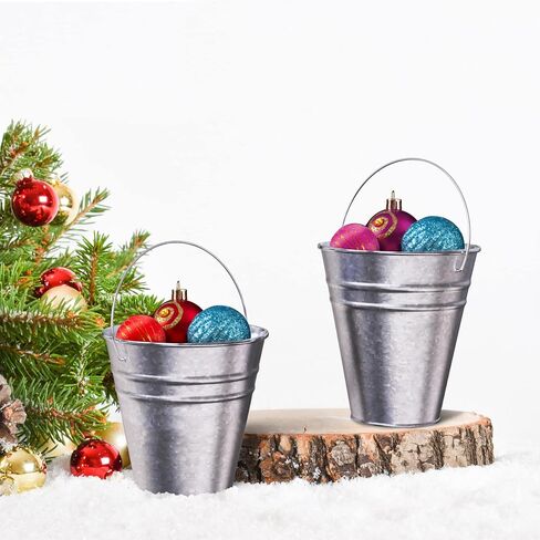 Metal Bucket, Galvanized Bucket, Metal Pail, Small Pail, Mini Tin Container, with Handle, for Party, Favors, Crafts, Candy, Flower, Paint, Children, Decorative, Silver, Little, 5 Inch, 12 Pack Bulk in Kuwait