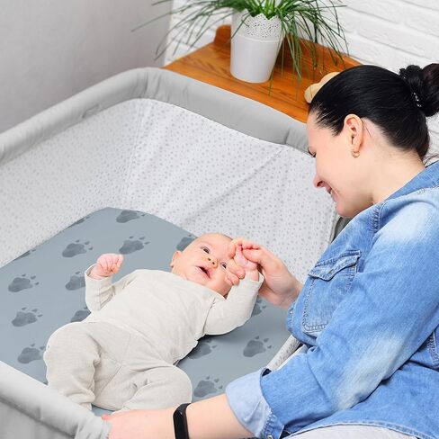ملاءة سرير صغيرة محمولة للأطفال بتصميم ديناصور أزرق بحري وفيروزي ورمادي من سويت جوجو ديزاينز لمجموعة مود دينو - مناسبة لسرير الأطفال الصغيرة أو العبوة واللعب فقط in Kuwait
