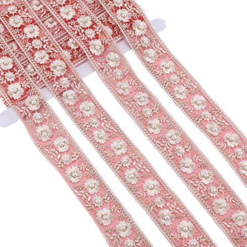 Gold Jacquard Ribbon Yellow Flower Lace Trim Embroidery Flowers Daisy Pearl Beaded Floral Oganza Sheer Applique Trims for Sewing Making Clothing Wedding Dress Bags Bouquet DIY Craft Supply in Kuwait