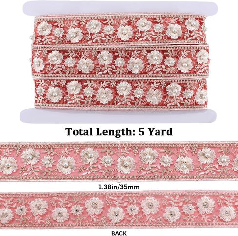 Gold Jacquard Ribbon Yellow Flower Lace Trim Embroidery Flowers Daisy Pearl Beaded Floral Oganza Sheer Applique Trims for Sewing Making Clothing Wedding Dress Bags Bouquet DIY Craft Supply in Kuwait