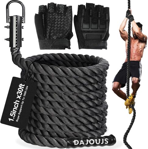 Climbing Rope Climbing Rope 1.5 Inch Diameter 15Feet Length Gym Climbing Rope for Workout Fitness & Strength Training, Gym Rope, Exercise Climbing Rope in Black for Adults or Kids Outdoor & Indoor in Saudi Arabia