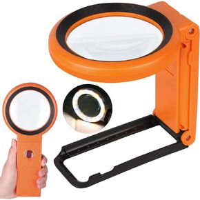 30X 10X Magnifying Glass with Light and Stand, Foldable Handheld Magnifying Glass 18 LED Illuminated Lighted Magnifier for Macular Degeneration, Seniors Reading, Close Work, Coins, Jewelry