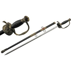SZCO Supplies 35" Medieval Swept Hilt Wire Wrapped Rapier Sword with Adorned Scabbard, Black/Bronze, One Size (926924)
