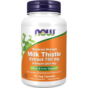 NOW Milk Thistle Extract 750 mg Silymarin (600 mg), Maximum Strength - 90 Veg Capsules