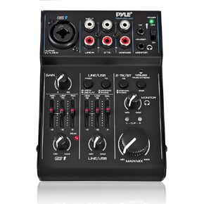 3 Channel Bluetooth Audio Mixer - DJ Sound Controller Interface with USB Soundcard for PC Recording, XLR, 3.5mm Microphone Jack, 18V Power, RCA Input/Output for Professional and Beginners