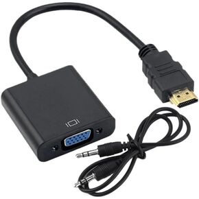 HDMI إلى VGA مع كابل صوت 3.5 ملم، محول HDMI إلى VGA مطلي بالذهب متوافق مع الكمبيوتر، سطح المكتب، الكمبيوتر المحمول، الكمبيوتر الشخصي، الشاشة، جهاز العرض، HDTV، Chromebook، Raspberry Pi، Roku، Xbox والمزيد - أسود
