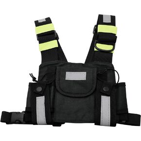 Universal Radio Harness Chest Rig Bag Pocket Pack Holster Vest Fluorescent Green for Two Way Radio