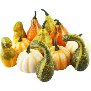 Artificial Pumpkins and Gourds, Set of 12 Fake Pumpkin Model, Halloween Foam Props, Artificial Vegetables for Decorating Fall Craft Thanksgiving Wedding Centerpieces(#1)