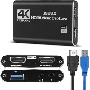 4K HDMI Video Capture Card, Gaming Capture Card with Microphone, Full HD 1080P 60FPS USB Capture Card, USB 3.0 HDMI Video Capture Device