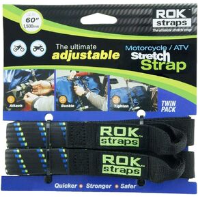 ROK Straps 18 to 60" Adjustable - Motorbike Black/Blue - Twin Pack
