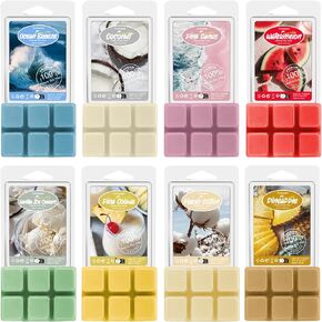 Purimaster Summer Scented Wax Melts, Scented Soy Wax Cubes Gift Set for Wax Warmer-Sea Breeze, Coconut, Pina Colada, Pink Beach, Pineapple, Watermelon, Vanilla Ice Cream, and Fresh Cotton, 8x2.5oz