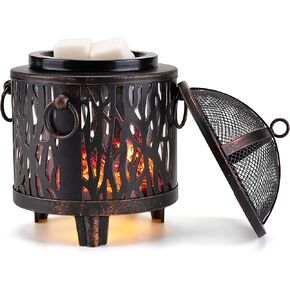 Fire Pit Wax Warmer,Full Metal Wax Melt Warmer for Scented Wax Melts,Electric Wax Warmer,Candle Wax Burner Fragrance Warmer for Home Office Gifts & Decor(Dustproof Glass)