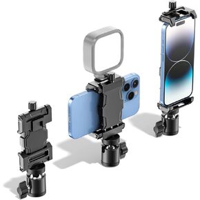 KDD Cell Phone Tripod Mount Adapter with Ball Head, 360° Rotating Phone Holder Stand for Tripod with Cold Shoe, Smartphone Clamp for iPhone 15 14 13