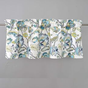 DriftAway Layla Classic America Style Floral Leaves Room Darkening Window Curtain Valance Rod Pocket Single 52x18 Eggshell Turquoise Gray