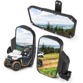 KEMIMOTO UTV Side Mirrors And Center Mirror Set Compatible With Polaris Ranger 500 570 900 1000 XP w/Pro-Fit Profiled Tube UTV Rearview Mirrors Rear View Mirror Accessories