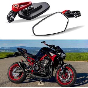 Motorcycle Handlebar Bar End Mirror, Universal 7/8" Handle Black Rear View Side Mirrors Compatible with GROM MSX125 CB500F Z125 Z750 Z900 MT-03 MT-07 FZ-07 MT-09 FZ-09 MT-10 FZ-10 FZ6