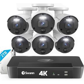 Swann 4K Master Security Camera System, 8 Channel NVR with 2TB HDD, 4X Bullet IP Cameras, Indoor/Outdoor PoE Wired, 24/7 Home Surveillance, Color Night Vision, True Detect, Sensor Spotlights,876804