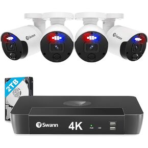 Swann Home Security Camera System with 2TB HDD, 16 Channel 10 Cam, POE Cat5e NVR 4K HD Video, Indoor Outdoor Wired Surveillance CCTV, Color Night Vision, Heat Motion Detection, Flashing LEDs, 1689810