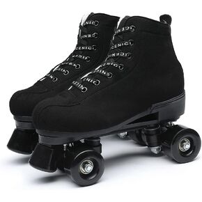 Black Roller Skates Outdoor Suede Quad Skates for Women and Men