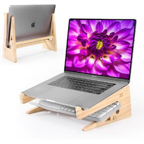 Wood Laptop Stand,Universal Computer Stands for Desk,Vertical Laptop Holder for MacBook Pro, Wooden Laptop Riser for MacBook Air, Dell, HP, Lenovo Compatible with 13.3 to 17.3 Inches All Laptops