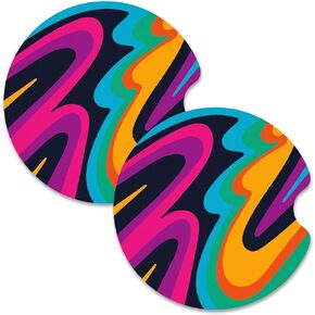 Nipichsha Car Cup Holder Coasters, Car Coasters for Cup Holders, 2 Pack Anti Slip Insert Coasters, Rubber Car Cup Mat with A Finger Notch, Cute Car Interior Accessories for Women (Abstract Boho Leaf)