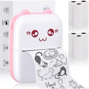 Portable Printer, Mini Pocket Wireless Bluetooth Thermal Printers with 6 Rolls Printing Paper for Android iOS Smartphone, BT Inkless Printing Gift for Label Receipt Photo Notes Study Home Office, Blue