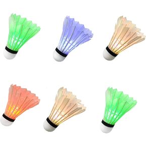 6-Pack LED Badminton Shuttlecocks, Badminton Birdies Glow in The Dark Birdie Badminton Set for Outdoor/Indoor Lighting Sport Activities Game