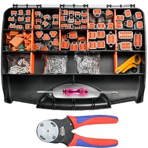 371PCS DT Connector Kits, 2/3/4/6/8/12 Pin Connectors for 20 18 16 14AWG Cable Harness, Included Size 16 Solid Barrel Contacts, Wire Crimper, Wire Strippers and Pin Socket Removal Tool