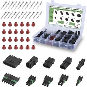 329PCS Weather Pack Connectors Kit, 23 Sets Waterproof Connector 1/2/3/4/6 Pin Automotive Connectors 20-14AWG Wire Harness Connectors with Terminals Pins Socket Contacts