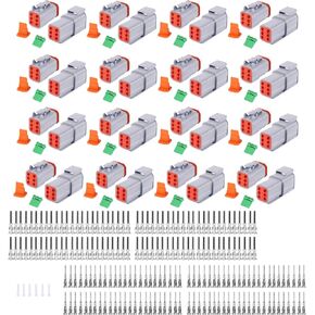 54 PCS Deutsch DT Grey 2 Pin Connectors 6 Sets, Waterproof Electrical Wire Connector with Stamped Contacts And Seal Plug for 2 Pin (6 Set)