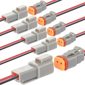 2Pin Way Electrical Wire Connector, 7.9inches 16AWG Male Female waterproof Plug Socket Quick Disconnect Plug for Car Truck Motorcycle Marine Boat and other wire connection(5 pack grey)