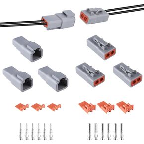 MUYI 3 Kits 2 Pin Way DTP Series Connector 14-12 AWG Waterproof Electrical Plugs IP65 Waterproof Heavy Duty Sockets Size 12 Terminal Pins Current Rating 25 Amps (DTP-2 PIN)