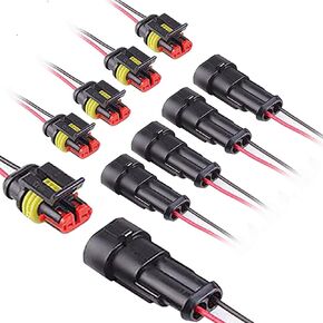 2 Pin Connector Waterproof,2Pin Way Car Electrical Connector with Wire 16AWG Marine for Car,Truck,Boat,Motorcycle and Other Wire Connections. (5pairs))