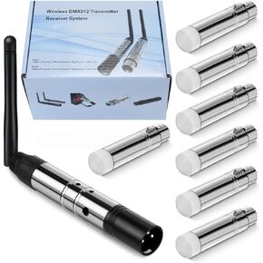 8 Pcs DMX Wireless DMX 512 Dfi DJ 2.4G Wireless DMX 1 Transmitter and 7 Receivers DMX Light Controller DMX 512 Controller for LED Stage DJ Lights Disco Party Bar Lighting