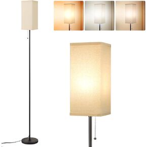 Beige Floor Lamps for Living Room - 3 Color Temperature Black Standing Lamps with Pull Chain Switch, Modern Tall Lamp for Office Home Nursery and Hotel, Pole Lamp for Reading